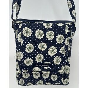 Bella Taylor Mini Crossbody Bag Purse Blue Daisy Cotton ID Card Adjustable Strap
